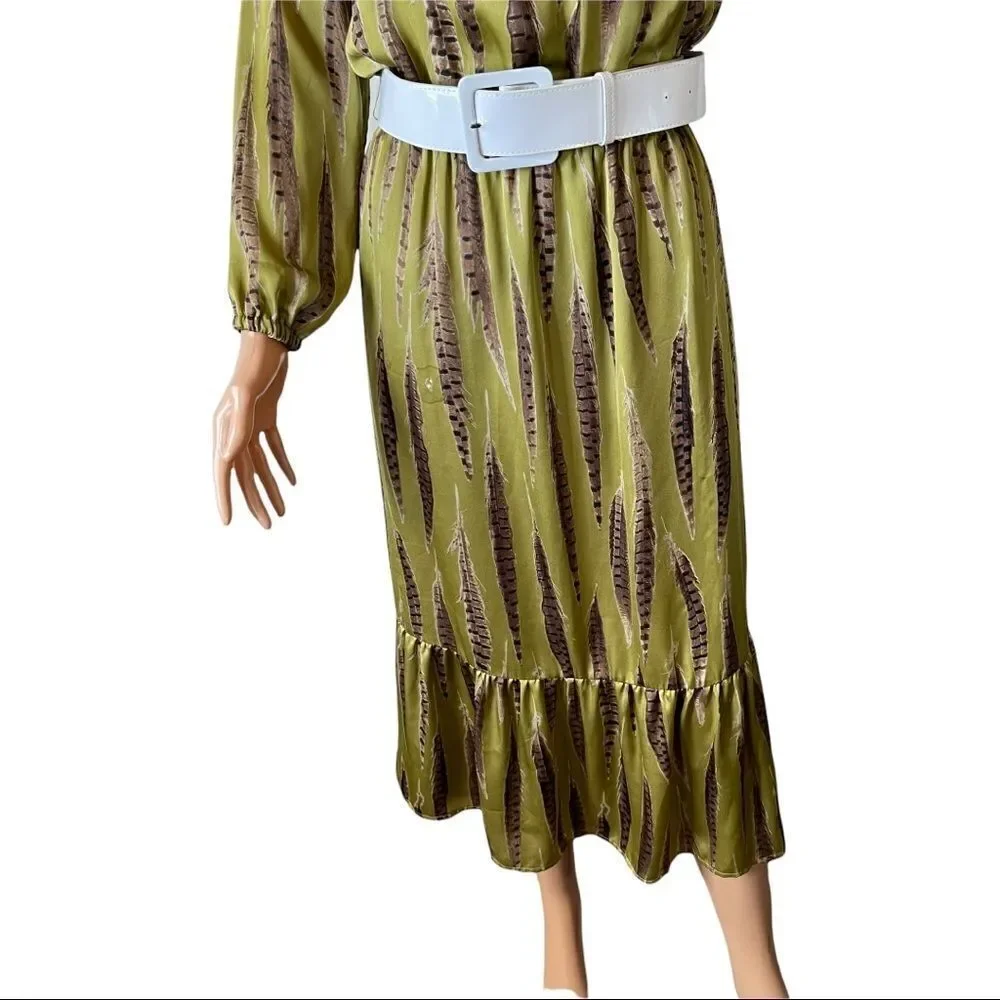Michael Kors Tarragon Peasant One Shoulder MIDI Dress XSMALL